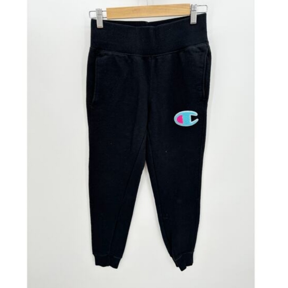 Champion REVERSE WEAVE CHENILLE  Black Sweatpants with Big C Logo